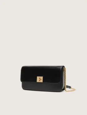 Gioia-Tasche aus schwarzem, geprägtem Leder mit goldenen Details