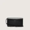 Gioia-Tasche aus schwarzem, geprägtem Leder mit goldenen Details