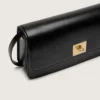 Gioia-Tasche aus schwarzem, geprägtem Leder mit goldenen Details