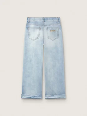 Goldene Bootcut-Jeans für Mädchen aus hellblauem Denim mit gesticktem Logo