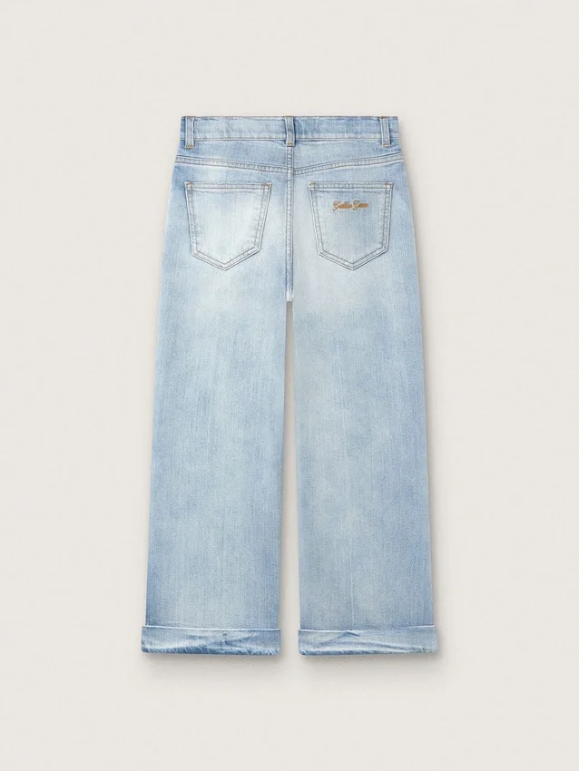 Goldene Bootcut-Jeans für Mädchen aus hellblauem Denim mit gesticktem Logo