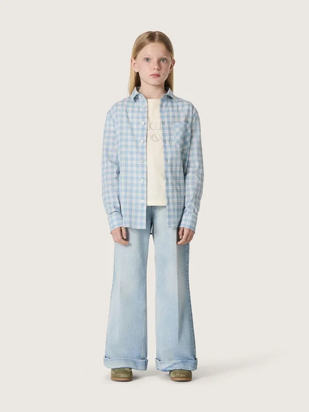 Goldene Bootcut-Jeans für Mädchen aus hellblauem Denim mit gesticktem Logo
