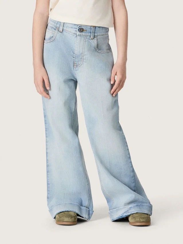 Goldene Bootcut-Jeans für Mädchen aus hellblauem Denim mit gesticktem Logo