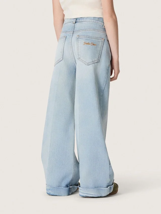 Goldene Bootcut-Jeans für Mädchen aus hellblauem Denim mit gesticktem Logo