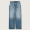 Goldene Boyfriend-Jeans für Damen aus hellblauem, stonewashed Denim