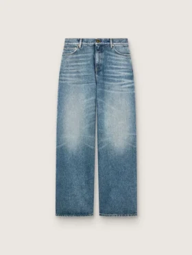 Goldene Boyfriend-Jeans für Damen aus hellblauem, stonewashed Denim