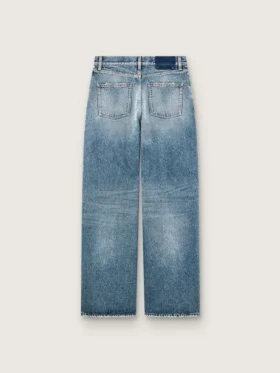 Goldene Boyfriend-Jeans für Damen aus hellblauem, stonewashed Denim
