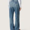 Goldene Boyfriend-Jeans für Damen aus hellblauem, stonewashed Denim
