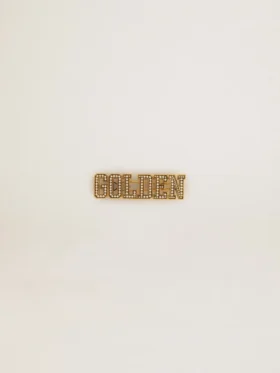 Goldenes Schnürsenkel-Etikett in Antikgoldfarbe mit Perlen