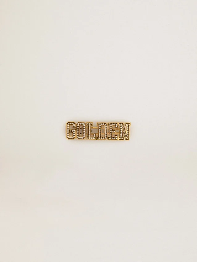 Goldenes Schnürsenkel-Etikett in Antikgoldfarbe mit Perlen