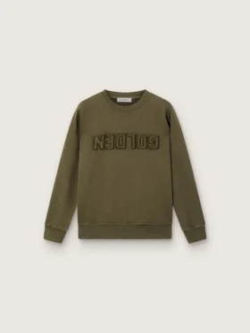 Goldenes Unisex-Sweatshirt aus militärgrüner Baumwolle mit umgekehrtem Logo
