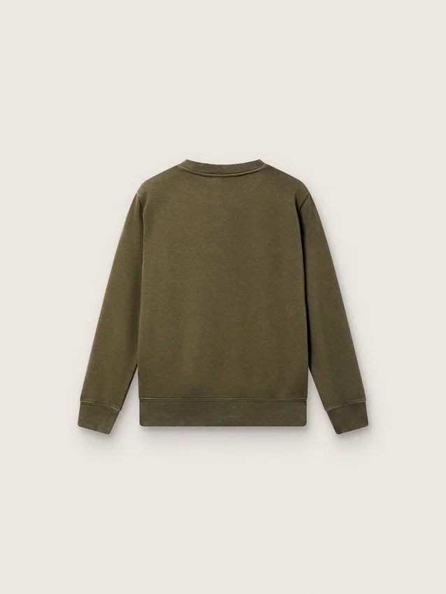 Goldenes Unisex-Sweatshirt aus militärgrüner Baumwolle mit umgekehrtem Logo