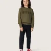 Goldenes Unisex-Sweatshirt aus militärgrüner Baumwolle mit umgekehrtem Logo