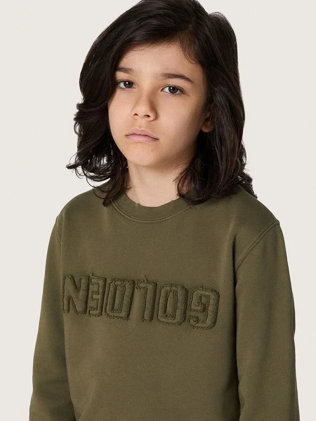 Goldenes Unisex-Sweatshirt aus militärgrüner Baumwolle mit umgekehrtem Logo