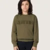 Goldenes Unisex-Sweatshirt aus militärgrüner Baumwolle mit umgekehrtem Logo