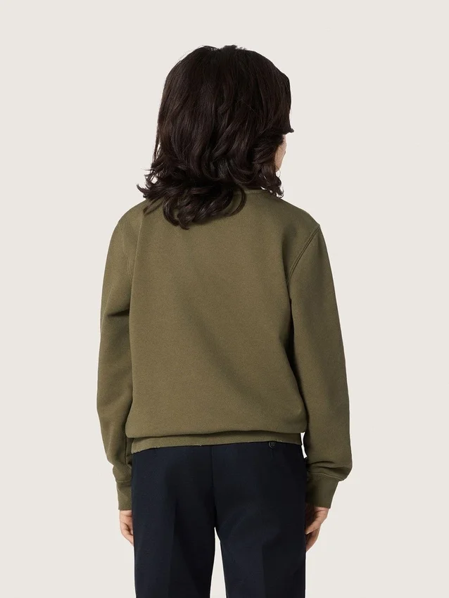 Goldenes Unisex-Sweatshirt aus militärgrüner Baumwolle mit umgekehrtem Logo