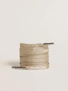 Goldfarbene Lurex-Schnürsenkel mit kontrastierendem weissem Logo