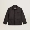 Grau melierte Wolljacke mit Knopfverschluss