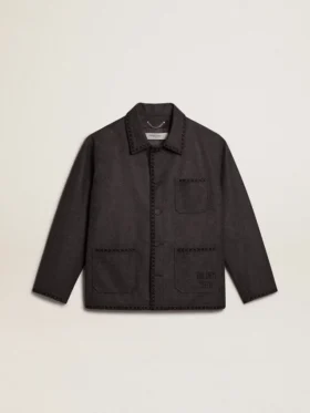 Grau melierte Wolljacke mit Knopfverschluss