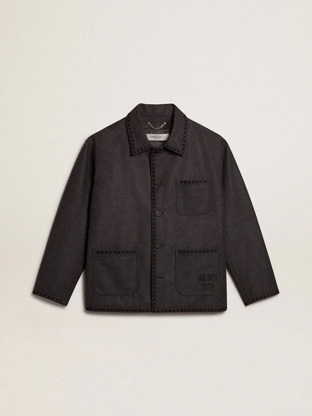 Grau melierte Wolljacke mit Knopfverschluss
