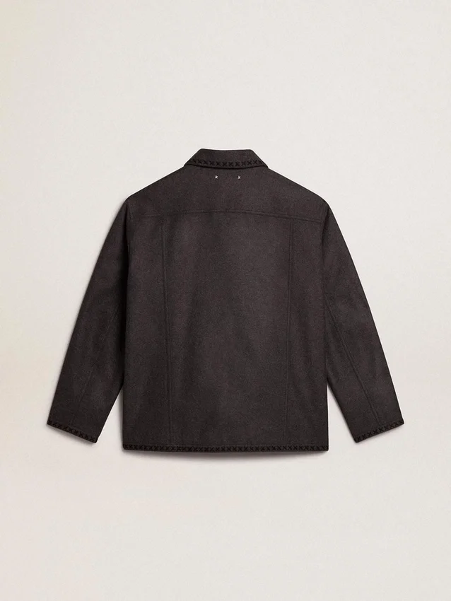 Grau melierte Wolljacke mit Knopfverschluss