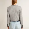 Graue Damenjacke aus Wolle und Seide mit schwarzem Wildlederbesatz