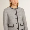 Graue Damenjacke aus Wolle und Seide mit schwarzem Wildlederbesatz