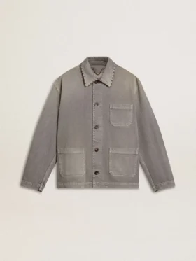 Graue Herren-Jeansjacke mit Nieten