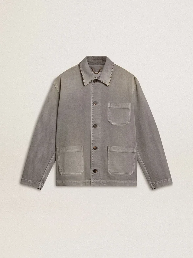 Graue Herren-Jeansjacke mit Nieten
