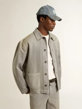 Graue Herren-Jeansjacke mit Nieten