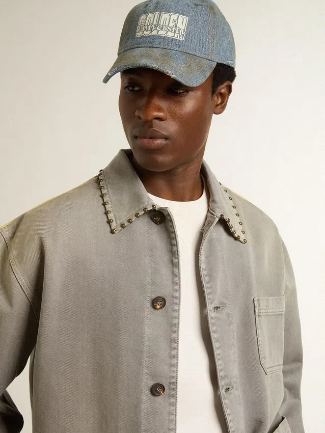 Graue Herren-Jeansjacke mit Nieten