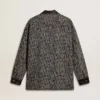 Graue Jacke im Fischgrätenmuster mit schwarzen Lederdetails