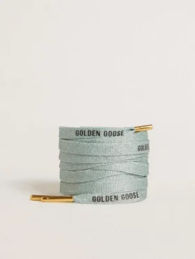 Graue Lurex-Schnürsenkel mit kontrastierendem schwarzem Logo