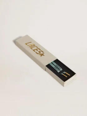 Graue Lurex-Schnürsenkel mit kontrastierendem schwarzem Logo