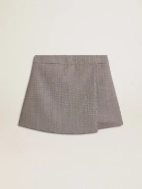 Graue Minishorts für Damen aus Wolle mit Hahnentrittmuster