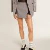 Graue Minishorts für Damen aus Wolle mit Hahnentrittmuster
