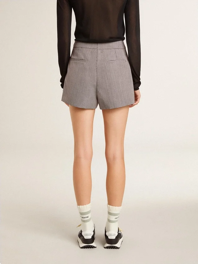 Graue Minishorts für Damen aus Wolle mit Hahnentrittmuster