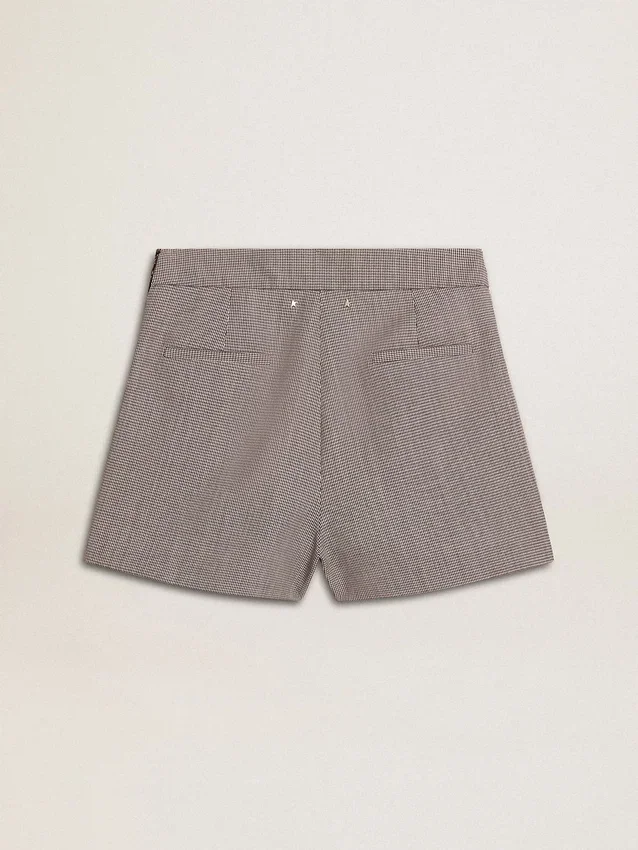 Graue Minishorts für Damen aus Wolle mit Hahnentrittmuster
