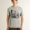 Graues Herren-Hemd im Vintage-Look mit Aufdruck auf der Vorderseite