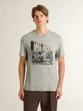 Graues Herren-Hemd im Vintage-Look mit Aufdruck auf der Vorderseite