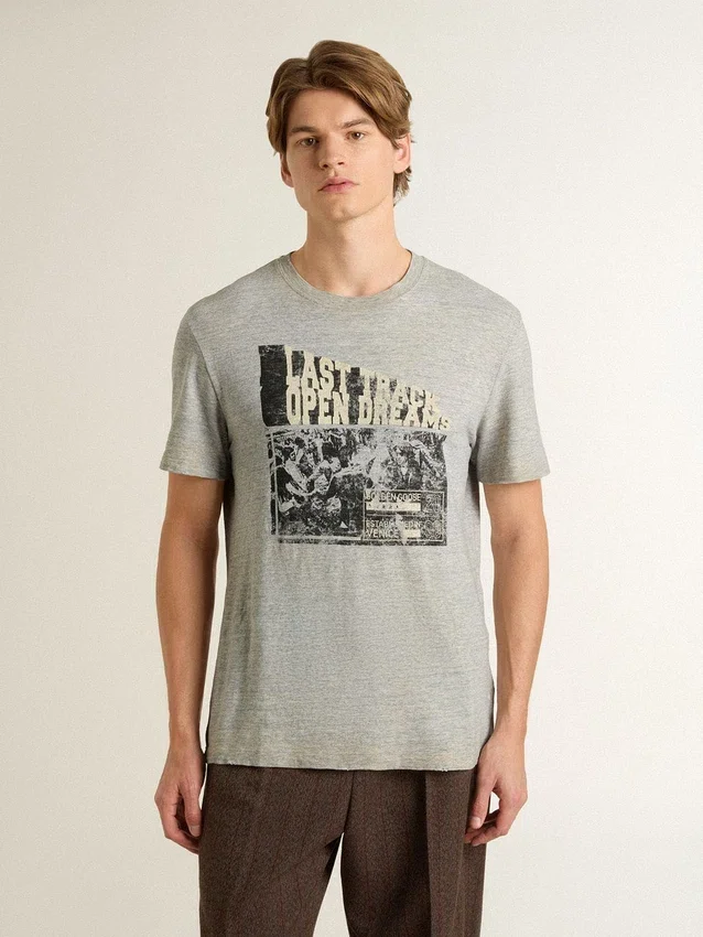 Graues Herren-Hemd im Vintage-Look mit Aufdruck auf der Vorderseite
