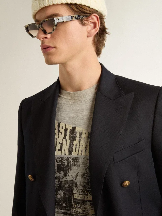 Graues Herren-Hemd im Vintage-Look mit Aufdruck auf der Vorderseite