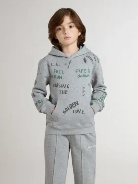 Graues Kinder-Sweatshirt mit mehrfarbigem Schriftzug