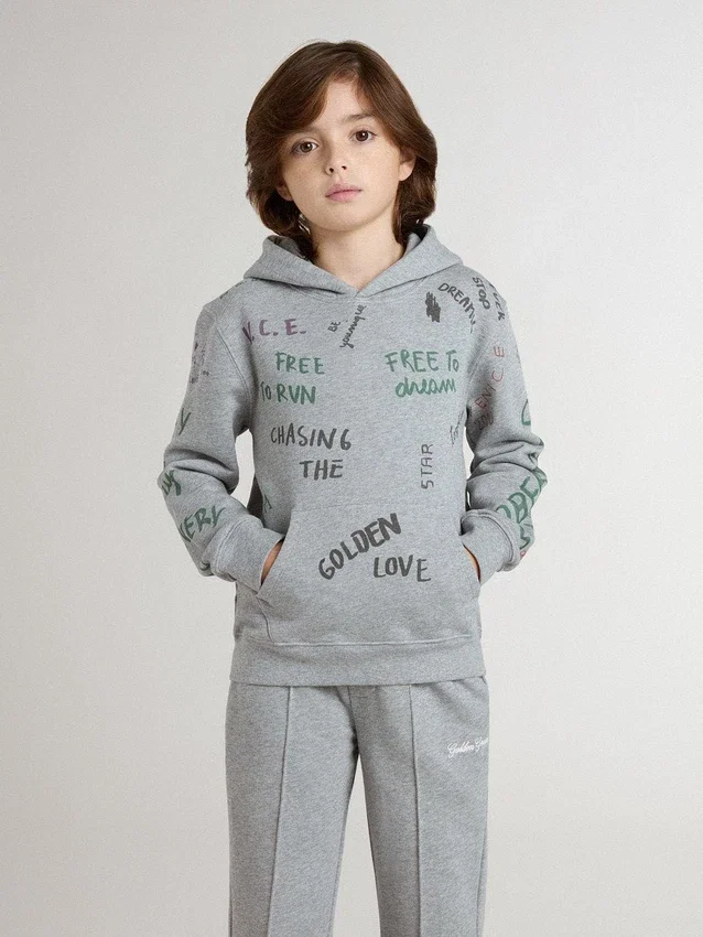 Graues Kinder-Sweatshirt mit mehrfarbigem Schriftzug