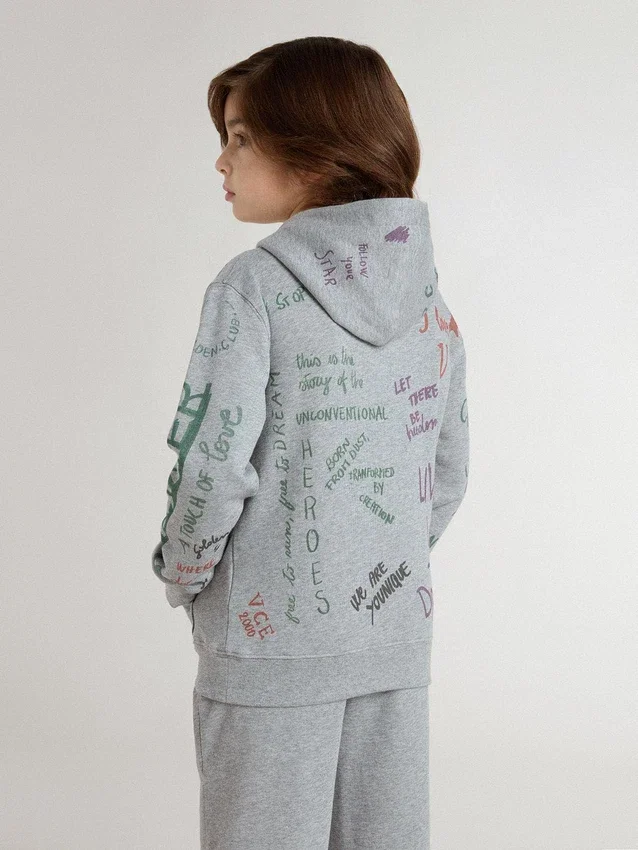 Graues Kinder-Sweatshirt mit mehrfarbigem Schriftzug