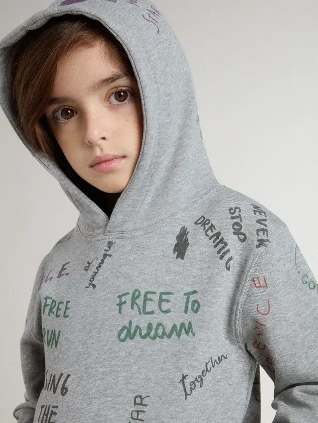 Graues Kinder-Sweatshirt mit mehrfarbigem Schriftzug