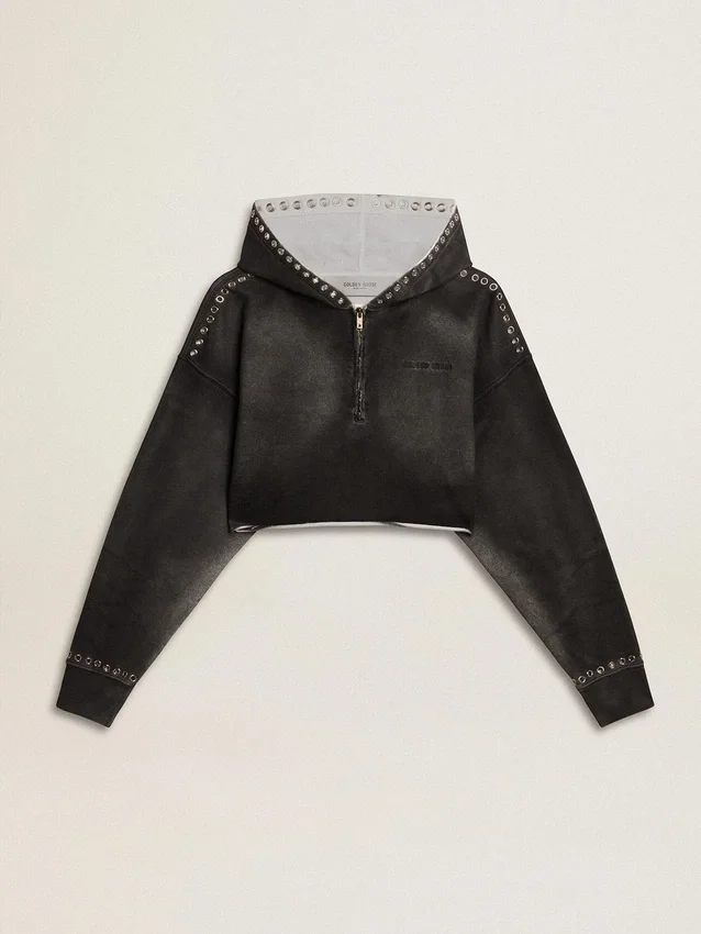 Graues, kurz geschnittenes Sweatshirt mit Used-Look