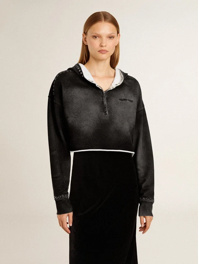 Graues, kurz geschnittenes Sweatshirt mit Used-Look