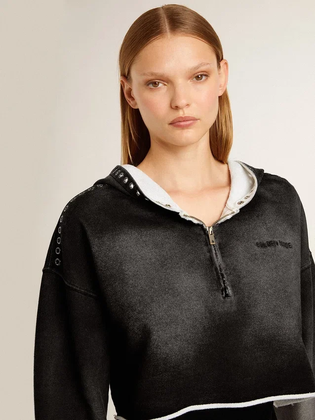 Graues, kurz geschnittenes Sweatshirt mit Used-Look