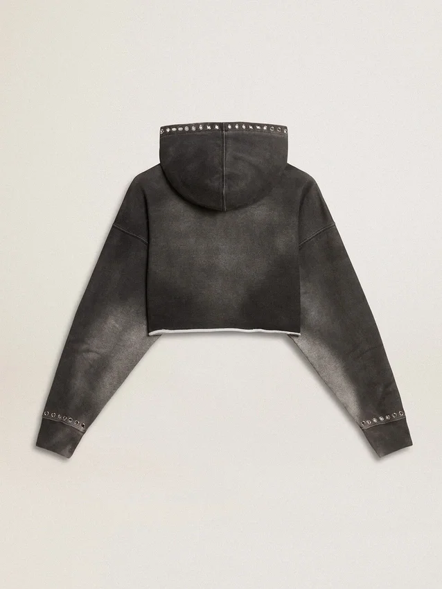 Graues, kurz geschnittenes Sweatshirt mit Used-Look